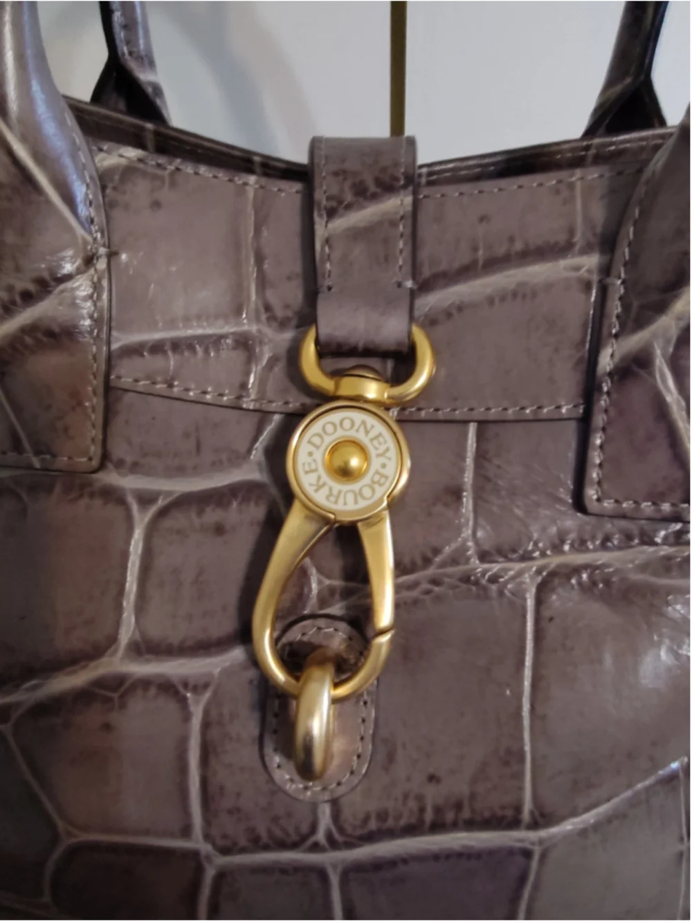 Women's Dooney & Bourke Satchel Bag Grey Crocodile Embossed Leather with belt